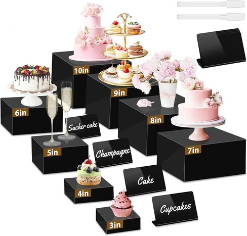 8Pcs Buffet Risers, Large Food Risers for Buffet Table, Acrylic Cube Boxes Display Nesting Risers with Hollow Bottoms, Dessert Cake Display Stand Riser Set for Party Jewelry Collectibles White (3",4",5",6",7",8",9",10") in Saudi Arabia