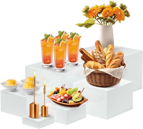 مجموعة رافعات البوفيه مكونة من 6 قطع، رافعات طعام أكريليك لطاولة البوفيه، مجموعة حامل عرض أبيض مع قيعان مجوفة، صناديق مكعبة لحفلات تقديم الكعك والحلوى (3 ​​بوصة، 4 بوصة، 5 بوصة، 6 بوصة، 7 بوصة، 8 بوصة) هدية عيد الميلاد in Kuwait