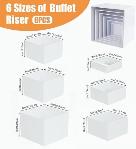 مجموعة رافعات البوفيه مكونة من 6 قطع، رافعات طعام أكريليك لطاولة البوفيه، مجموعة حامل عرض أبيض مع قيعان مجوفة، صناديق مكعبة لحفلات تقديم الكعك والحلوى (3 ​​بوصة، 4 بوصة، 5 بوصة، 6 بوصة، 7 بوصة، 8 بوصة) هدية عيد الميلاد in Kuwait