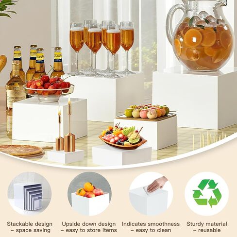 مجموعة رافعات البوفيه مكونة من 6 قطع، رافعات طعام أكريليك لطاولة البوفيه، مجموعة حامل عرض أبيض مع قيعان مجوفة، صناديق مكعبة لحفلات تقديم الكعك والحلوى (3 ​​بوصة، 4 بوصة، 5 بوصة، 6 بوصة، 7 بوصة، 8 بوصة) هدية عيد الميلاد in Kuwait