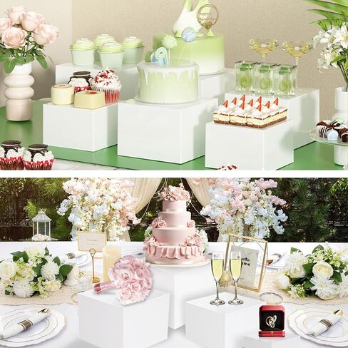 مجموعة رافعات البوفيه مكونة من 6 قطع، رافعات طعام أكريليك لطاولة البوفيه، مجموعة حامل عرض أبيض مع قيعان مجوفة، صناديق مكعبة لحفلات تقديم الكعك والحلوى (3 ​​بوصة، 4 بوصة، 5 بوصة، 6 بوصة، 7 بوصة، 8 بوصة) هدية عيد الميلاد in Kuwait