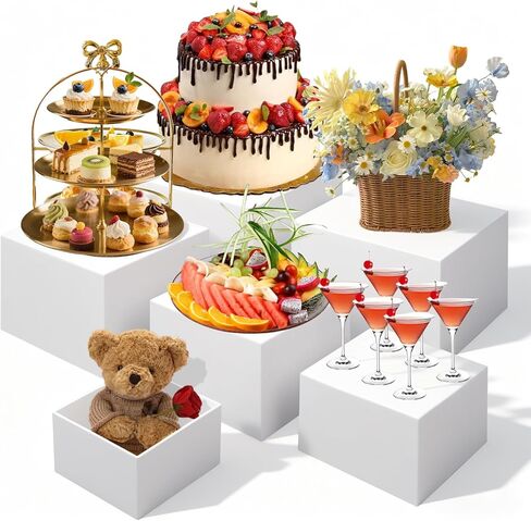 6 قطع من حاملات وحوامل البوفيه، ورافعات الطعام لطاولة البوفيه، ورف حامل العرض للحفلات، وتقديم الطعام، والمجوهرات والمقتنيات، وصناديق تعشيش أكريليك بيضاء لعرض الطعام (3" 4" 5" 6" 7" 8") in Kuwait