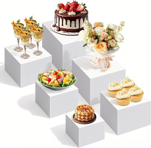 6 قطع من حاملات وحوامل البوفيه، ورافعات الطعام لطاولة البوفيه، ورف حامل العرض للحفلات، وتقديم الطعام، والمجوهرات والمقتنيات، وصناديق تعشيش أكريليك بيضاء لعرض الطعام (3" 4" 5" 6" 7" 8") in Kuwait