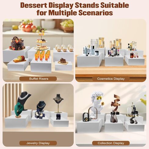 6 قطع من رافعات البوفيه الكبيرة مقاس 7 بوصة إلى 12 بوصة من الأكريليك حامل كب كيك الحلوى مجموعة عرض طاولات الطعام المجوفة لطاولة البوفيه وحفلات عرض الطعام والحدث وعرض البيع بالتجزئة (أبيض، من 7 بوصة إلى 12 بوصة) in Kuwait