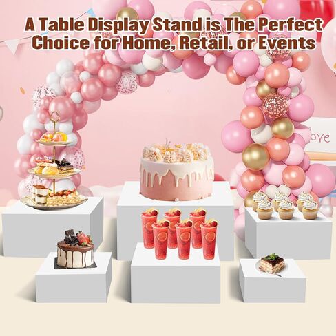 6 قطع من رافعات البوفيه الكبيرة مقاس 7 بوصة إلى 12 بوصة من الأكريليك حامل كب كيك الحلوى مجموعة عرض طاولات الطعام المجوفة لطاولة البوفيه وحفلات عرض الطعام والحدث وعرض البيع بالتجزئة (أبيض، من 7 بوصة إلى 12 بوصة) in Kuwait