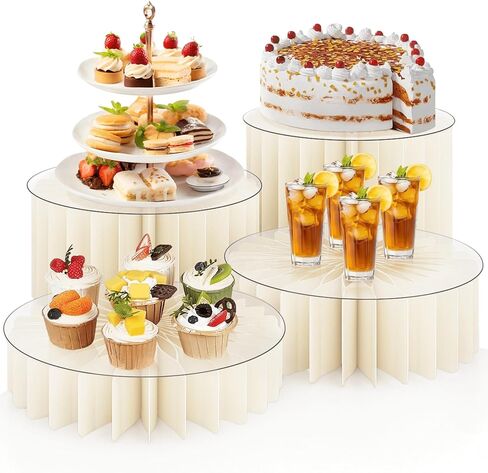 Homode Buffet Risers, 4PCS Food Risers for Buffet Table, Acrylic Risers Display Stands with Foldable Bases, Clear Dessert & Cake Stands, Tall Cylinder Stands for Party, Wedding, Event Decor in Kuwait