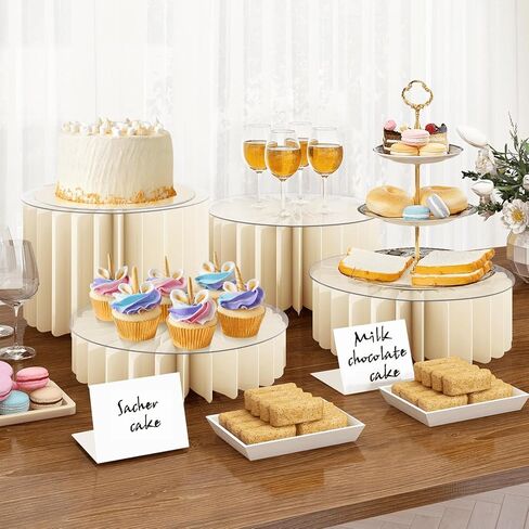 Homode Buffet Risers, 4PCS Food Risers for Buffet Table, Acrylic Risers Display Stands with Foldable Bases, Clear Dessert & Cake Stands, Tall Cylinder Stands for Party, Wedding, Event Decor in Kuwait