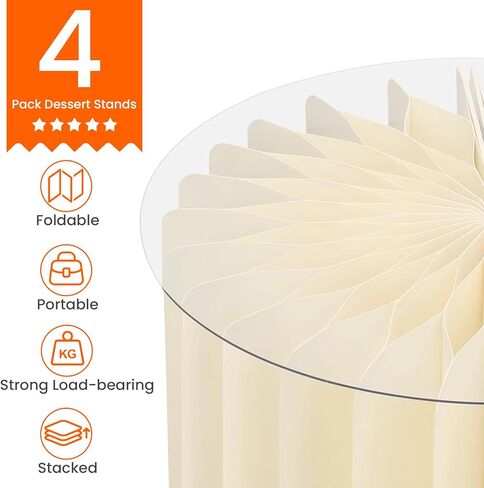 Homode Buffet Risers, 4PCS Food Risers for Buffet Table, Acrylic Risers Display Stands with Foldable Bases, Clear Dessert & Cake Stands, Tall Cylinder Stands for Party, Wedding, Event Decor in Kuwait