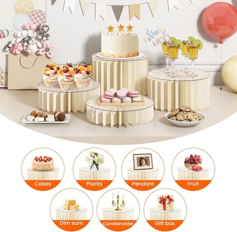 Homode Buffet Risers, 4PCS Food Risers for Buffet Table, Acrylic Risers Display Stands with Foldable Bases, Clear Dessert & Cake Stands, Tall Cylinder Stands for Party, Wedding, Event Decor in Kuwait