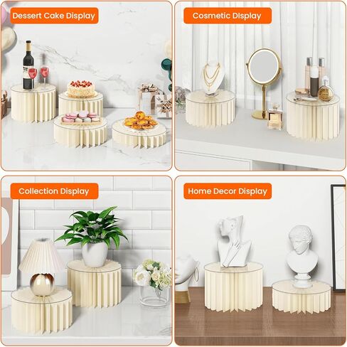 Homode Buffet Risers, 4PCS Food Risers for Buffet Table, Acrylic Risers Display Stands with Foldable Bases, Clear Dessert & Cake Stands, Tall Cylinder Stands for Party, Wedding, Event Decor in Kuwait