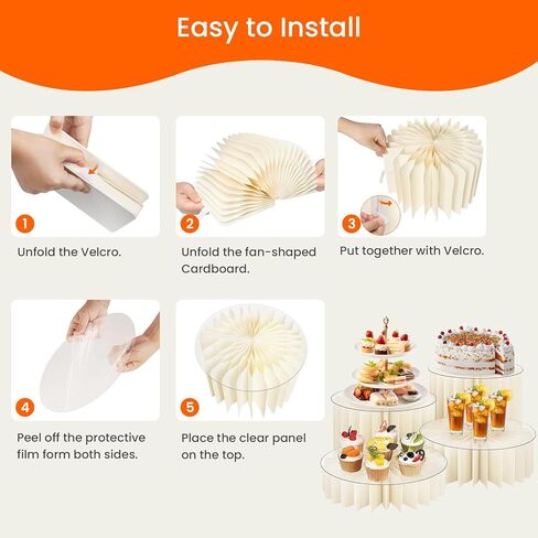 Homode Buffet Risers, 4PCS Food Risers for Buffet Table, Acrylic Risers Display Stands with Foldable Bases, Clear Dessert & Cake Stands, Tall Cylinder Stands for Party, Wedding, Event Decor in Kuwait