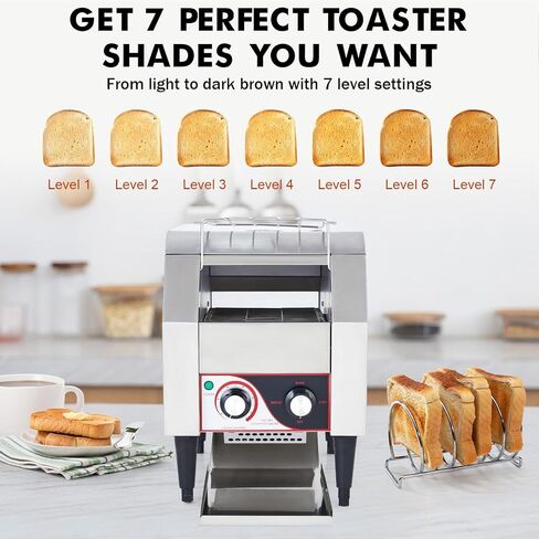 Commercial Conveyor Toaster, 150 Slices/h Heavy Duty Stainless Steel Toaster, Dual Heating Tubes, 7-Speed Adjustable Electric Oven for Bagels, Croissants, Bakery, Café in Kuwait