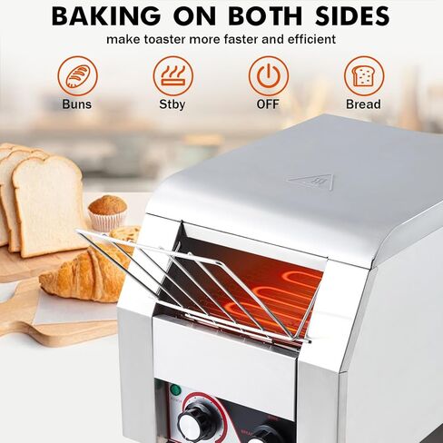 Commercial Conveyor Toaster, 150 Slices/h Heavy Duty Stainless Steel Toaster, Dual Heating Tubes, 7-Speed Adjustable Electric Oven for Bagels, Croissants, Bakery, Café in Kuwait