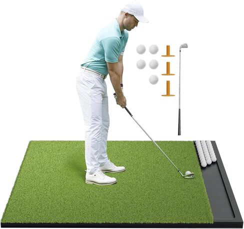 Integrated Golf Mat with Ball Tray, 5x4ft Practice Mat Set, Thickening Golf Mats Practice Outdoor & Indoor, Artificial Turf Matt Includ Balls,Tees, Club in Kuwait