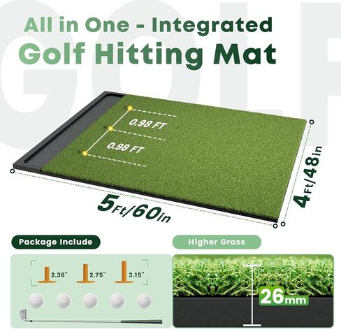 Integrated Golf Mat with Ball Tray, 5x4ft Practice Mat Set, Thickening Golf Mats Practice Outdoor & Indoor, Artificial Turf Matt Includ Balls,Tees, Club in Kuwait