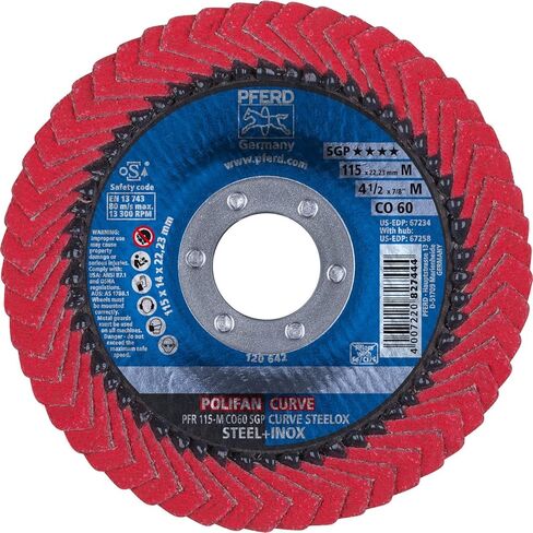 PFERD 67234 4-1/2" x 7/8" POLIFAN CURVE Flap Disc SGP, Ceramic Oxide, 60 Grit, Medium (10pk) in Saudi Arabia