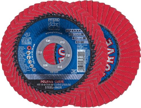 PFERD 67234 4-1/2" x 7/8" POLIFAN CURVE Flap Disc SGP, Ceramic Oxide, 60 Grit, Medium (10pk) in Saudi Arabia