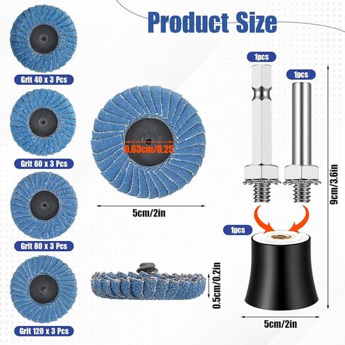 14 قطعة من أقراص القلاب مقاس 2 بوصة لمطحنة القوالب مع حامل 1/4 بوصة، وأقراص الاستبدال السريع ذات القفل الدوار، وقرص رفرف منحني مختلط 40/60/80/120 حبيبة لشريط سطح مطحنة القالب، وطحن طلاء لدغ طلاء الصدأ in Kuwait