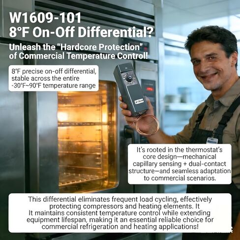 W1609-101 ترموستات التبريد التجاري، 8 درجات فهرنهايت عند إيقاف التشغيل التفاضلي، قرص F/C مزدوج، شعري نحاسي 5 أقدام، نطاق درجة الحرارة -30 درجة فهرنهايت إلى 90 درجة فهرنهايت، غلاف فولاذي مقاوم للغبار in Kuwait