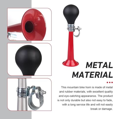 Bike Horn, Classic Waterproof & Rustproof Metal Squeeze Horn with Loud Sound, Plug & Play Handlebar Mount Speaker, Universal for Adult, Kids Bicycles (Red) in Saudi Arabia