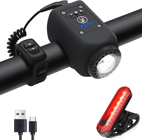 Electric Bike Horn and Light 2 in 1, 110dB Ebike Horn for Adults, Rechargeable Bike Headlight with Horn and Tail Light Set, 6 Sound Modes + 4 Light Modes, IPX5 Waterproof, Bicycle Accessories in Kuwait