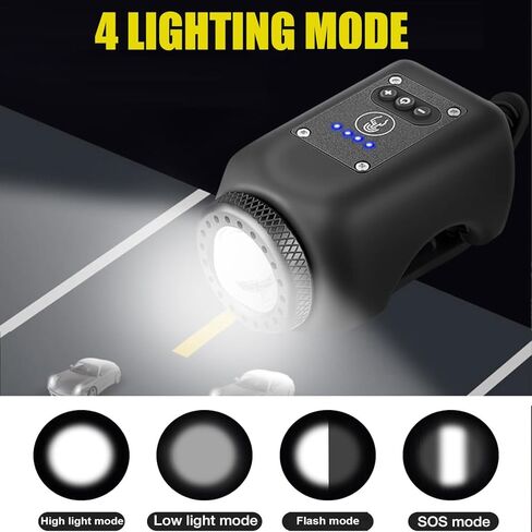 Electric Bike Horn and Light 2 in 1, 110dB Ebike Horn for Adults, Rechargeable Bike Headlight with Horn and Tail Light Set, 6 Sound Modes + 4 Light Modes, IPX5 Waterproof, Bicycle Accessories in Kuwait