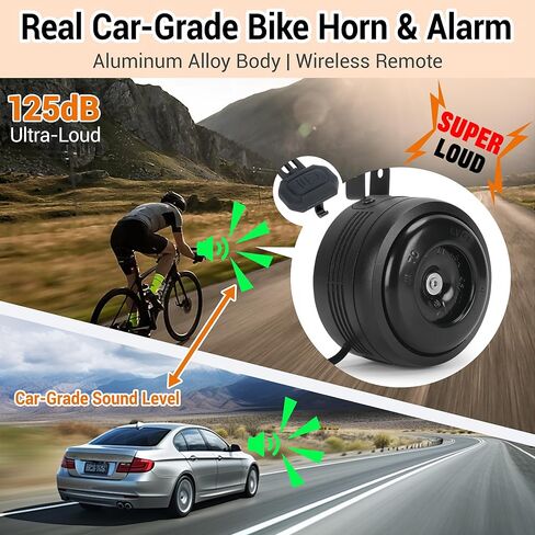 Electric Bike Horn and Alarm System, 125dB, USB-Rechargeable, Waterproof, Remote Control in Saudi Arabia