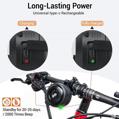 Electric Bike Horn and Alarm System, 125dB, USB-Rechargeable, Waterproof, Remote Control in Saudi Arabia