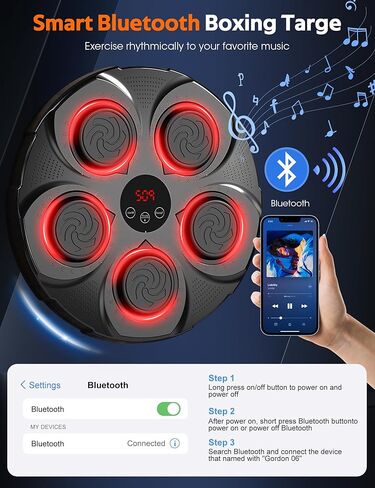 آلة الملاكمة الموسيقية للبالغين، 2025 آلة تثقيب موسيقى بلوتوث جديدة مع قفازات، هدف تدريب الملاكمة المثبت على الحائط، 9 أوضاع و9 معدات ملاكمة للسرعة لصالة الألعاب الرياضية والمنزل والمكتب in Kuwait