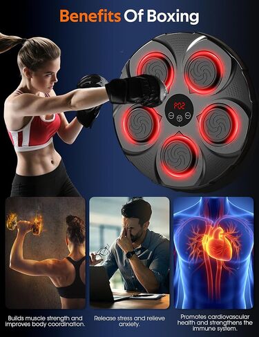 آلة الملاكمة الموسيقية للبالغين، 2025 آلة تثقيب موسيقى بلوتوث جديدة مع قفازات، هدف تدريب الملاكمة المثبت على الحائط، 9 أوضاع و9 معدات ملاكمة للسرعة لصالة الألعاب الرياضية والمنزل والمكتب in Kuwait