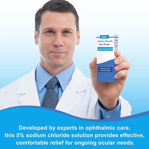قطرات العين مفرطة التوتر من كلوريد الصوديوم بنسبة 5% - تخفيف وذمة القرنية والرؤية الباهتة، قطرات العين من كلوريد الصوديوم، خالية من الكحول، غير مهيجة، تركيبة لطيفة - 0.67 أونصة سائلة. أوز. (3 عبوات) in Kuwait