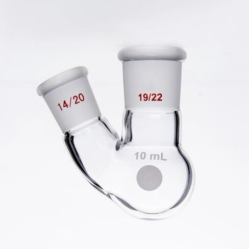 Thick walled slanted two necked bottle, Two-necked flask oblique shape, 10mL 25mL 50mL, FLASK, TWO NECK, ANGLED, F41(25mL-F419925) in Kuwait