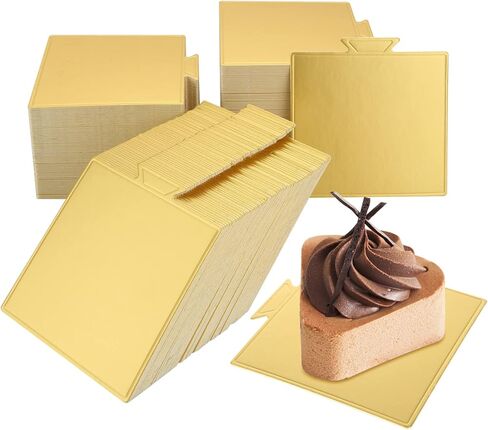 MNKNENG 200 قطعة من ألواح الكيك الصغيرة المربعة ذات قاعدة الكيك الذهبية المربعة، مقاس 3.5 بوصة، لوح الكعك الذهبي لعرض حلوى الموس والكب كيك in Kuwait