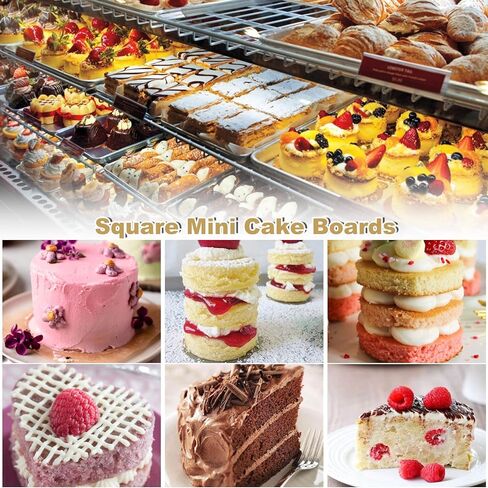 MNKNENG 200 قطعة من ألواح الكيك الصغيرة المربعة ذات قاعدة الكيك الذهبية المربعة، مقاس 3.5 بوصة، لوح الكعك الذهبي لعرض حلوى الموس والكب كيك in Kuwait