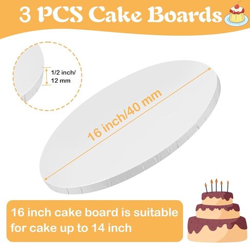 16 Inch Cake Boards, 3 pcs Cake Drums 1/2" Thick, White Cakes Corrugated Cardboard Rounds Base for Heavy or Multi Layer Cakes, Dessert, Crafts Display in Kuwait
