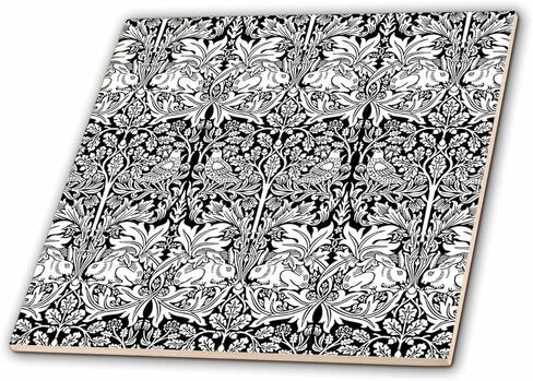 3dRose ct_219398_4 نمط William Morris Brer Rabbit Chintz باللون الأسود والأبيض، 12 بوصة in Kuwait