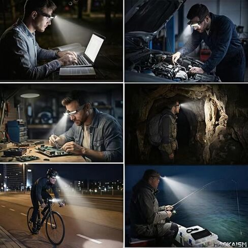 LED Glasses Rechargeable Headlight with Motion Sensor and Touch Control, USB C Lighted,Suitable for Various Indoor and Outdoor Scenarios Such as Work Maintenance, Fishing, Cycling in Kuwait
