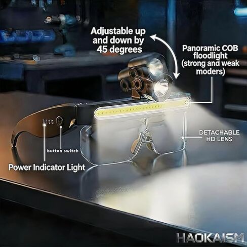 LED Glasses Rechargeable Headlight with Motion Sensor and Touch Control, USB C Lighted,Suitable for Various Indoor and Outdoor Scenarios Such as Work Maintenance, Fishing, Cycling in Kuwait