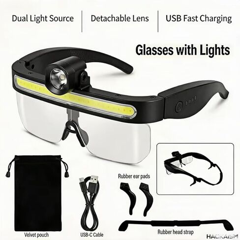 LED Glasses Rechargeable Headlight with Motion Sensor and Touch Control, USB C Lighted,Suitable for Various Indoor and Outdoor Scenarios Such as Work Maintenance, Fishing, Cycling in Kuwait