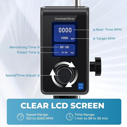 محرك علوي للمختبر - خلاط عالي اللزوجة سعة 20 لترًا (10,000 سنتي بويز)، محرك رقمي 100-2000 دورة في الدقيقة مع شاشة LCD ومؤقت وتعزيز عزم الدوران ومشبك دورق للكيمياء والبيولوجيا والأبحاث in Kuwait