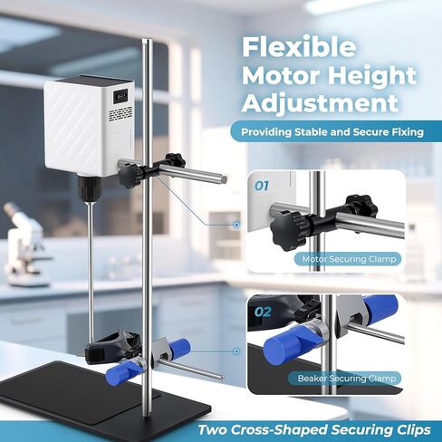 محرك علوي للمختبر - خلاط عالي اللزوجة سعة 20 لترًا (10,000 سنتي بويز)، محرك رقمي 100-2000 دورة في الدقيقة مع شاشة LCD ومؤقت وتعزيز عزم الدوران ومشبك دورق للكيمياء والبيولوجيا والأبحاث in Kuwait