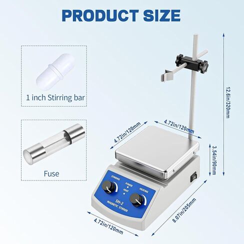 SH-2 Magnetic Stirrer, 520℉ Hot Plate Mixer, 100-2000rpm Magnetic Hot Plate Stirrer with Stir Bar and Support Stand, for Industrial, Agricultural, Medical, Scientific Research institutions in Kuwait