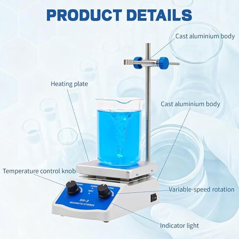 SH-2 Magnetic Stirrer, 520℉ Hot Plate Mixer, 100-2000rpm Magnetic Hot Plate Stirrer with Stir Bar and Support Stand, for Industrial, Agricultural, Medical, Scientific Research institutions in Kuwait