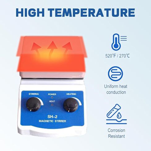 SH-2 Magnetic Stirrer, 520℉ Hot Plate Mixer, 100-2000rpm Magnetic Hot Plate Stirrer with Stir Bar and Support Stand, for Industrial, Agricultural, Medical, Scientific Research institutions in Kuwait