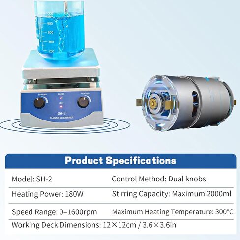 SH-2 Magnetic Stirrer, 520℉ Hot Plate Mixer, 100-2000rpm Magnetic Hot Plate Stirrer with Stir Bar and Support Stand, for Industrial, Agricultural, Medical, Scientific Research institutions in Kuwait