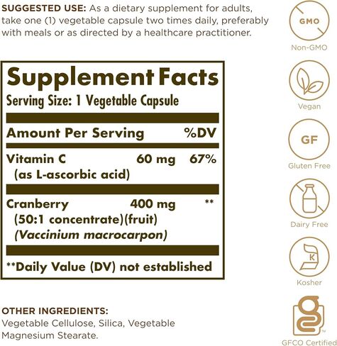 Solgar Cranberry with Vitamin C - 60 Vegetable Capsules - Supports Urinary & Bladder Health - Non-GMO, Vegan, Kosher, Gluten Free - 60 Servings in Saudi Arabia