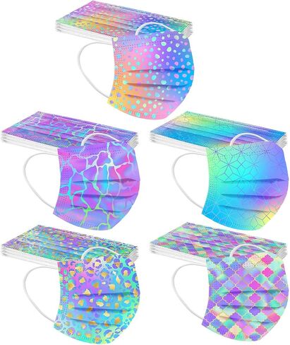 50 قطعة من أقنعة الوجه للاستعمال مرة واحدة للنساء من بيكي، أقنعة وجه للاستعمال مرة واحدة بتصميمات - 3 طبقات قابلة للتنفس، قناع وجه لطيف متدرج مع سلك أنف للبالغين من الفتيات المراهقات in Kuwait