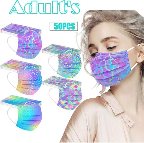 50 قطعة من أقنعة الوجه للاستعمال مرة واحدة للنساء من بيكي، أقنعة وجه للاستعمال مرة واحدة بتصميمات - 3 طبقات قابلة للتنفس، قناع وجه لطيف متدرج مع سلك أنف للبالغين من الفتيات المراهقات in Kuwait