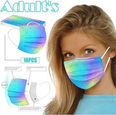 50 قطعة من أقنعة الوجه للاستعمال مرة واحدة للنساء من بيكي، أقنعة وجه للاستعمال مرة واحدة بتصميمات - 3 طبقات قابلة للتنفس، قناع وجه لطيف متدرج مع سلك أنف للبالغين من الفتيات المراهقات in Kuwait