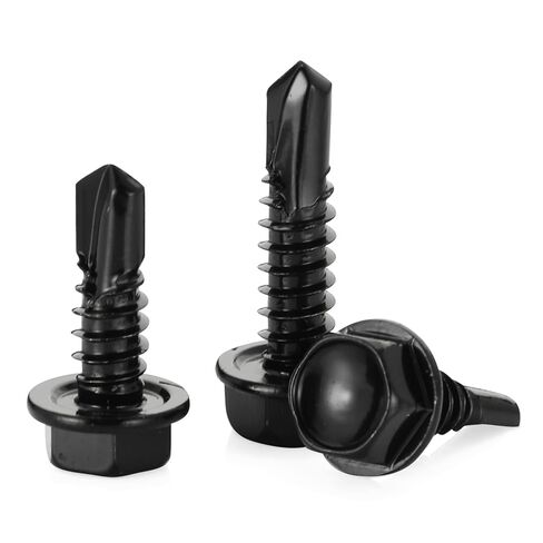 #10 × 3/4 بوصة براغي حفر ذاتية الغلق برأس سداسية بلمسة نهائية سوداء، 410 من الفولاذ المقاوم للصدأ، 100 قطعة in Kuwait